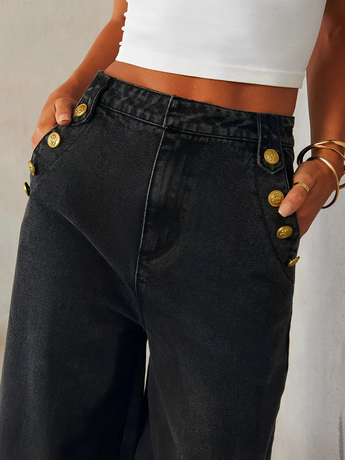 Calça Jeans Feminina Pantalona Cintura Média – Eloísa