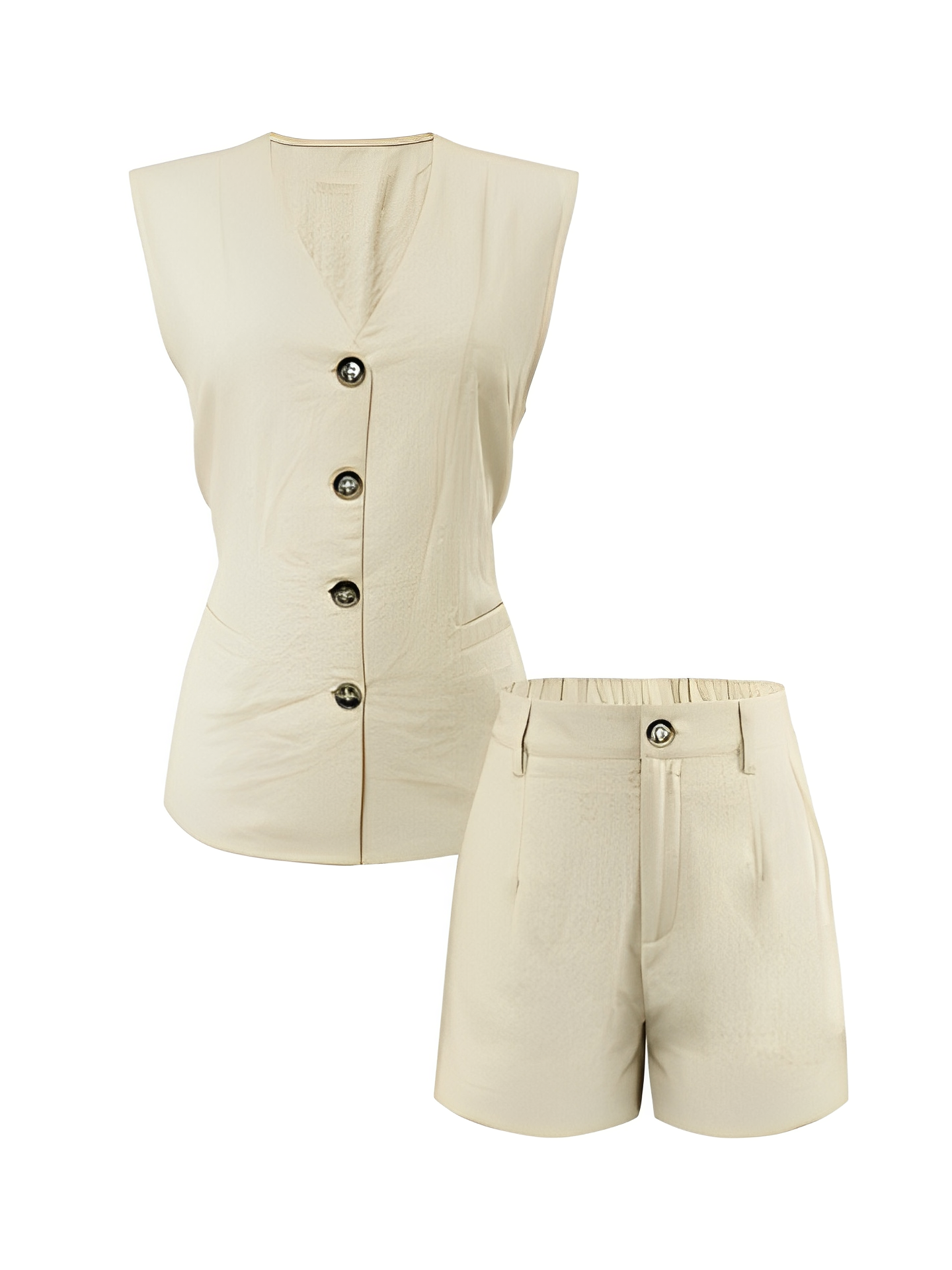 Conjunto Feminino de Linho com Colete de Amarração nas Costas e Bermuda de Cós Elástico – Mariana