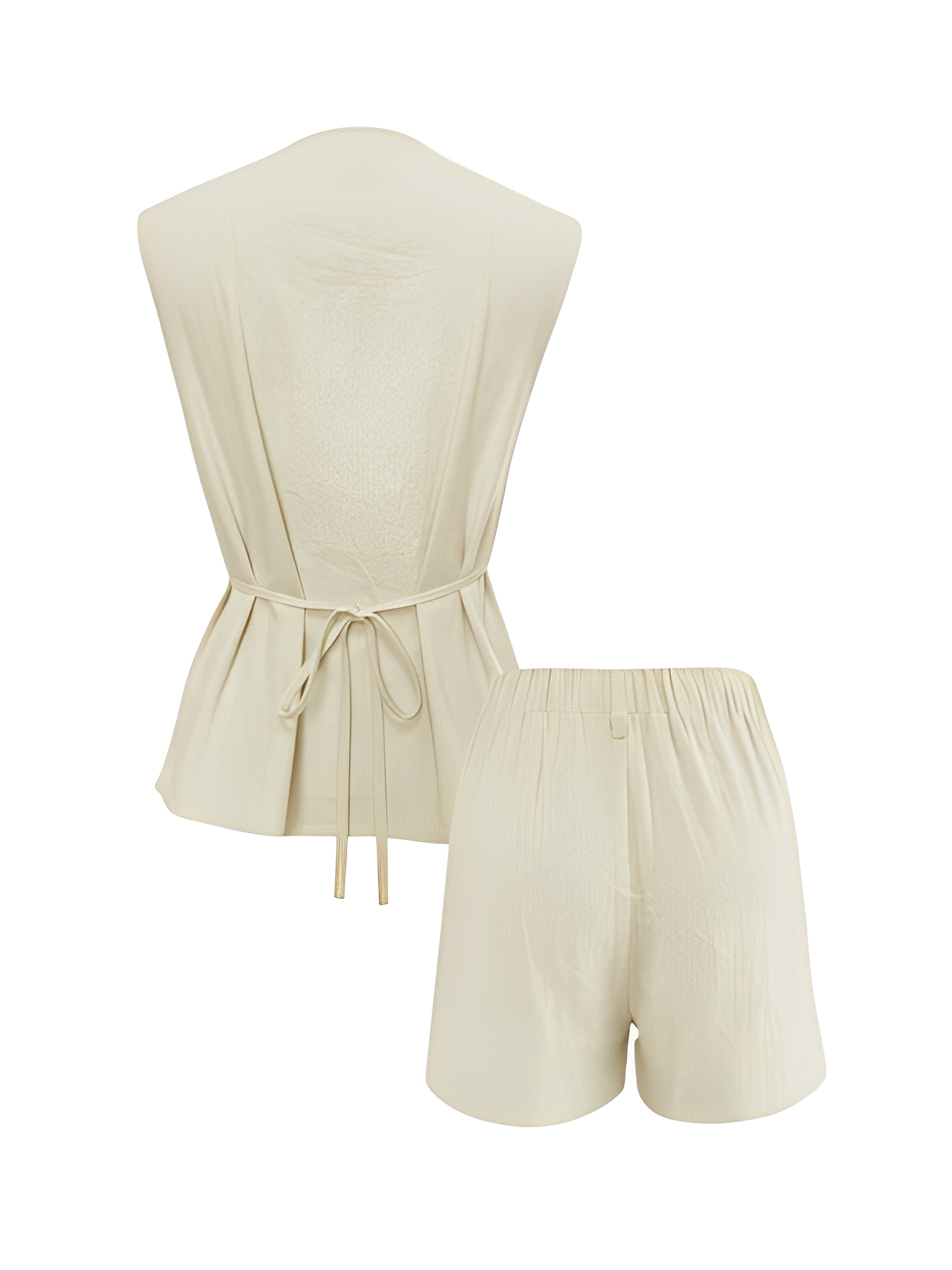 Conjunto Feminino de Linho com Colete de Amarração nas Costas e Bermuda de Cós Elástico – Mariana