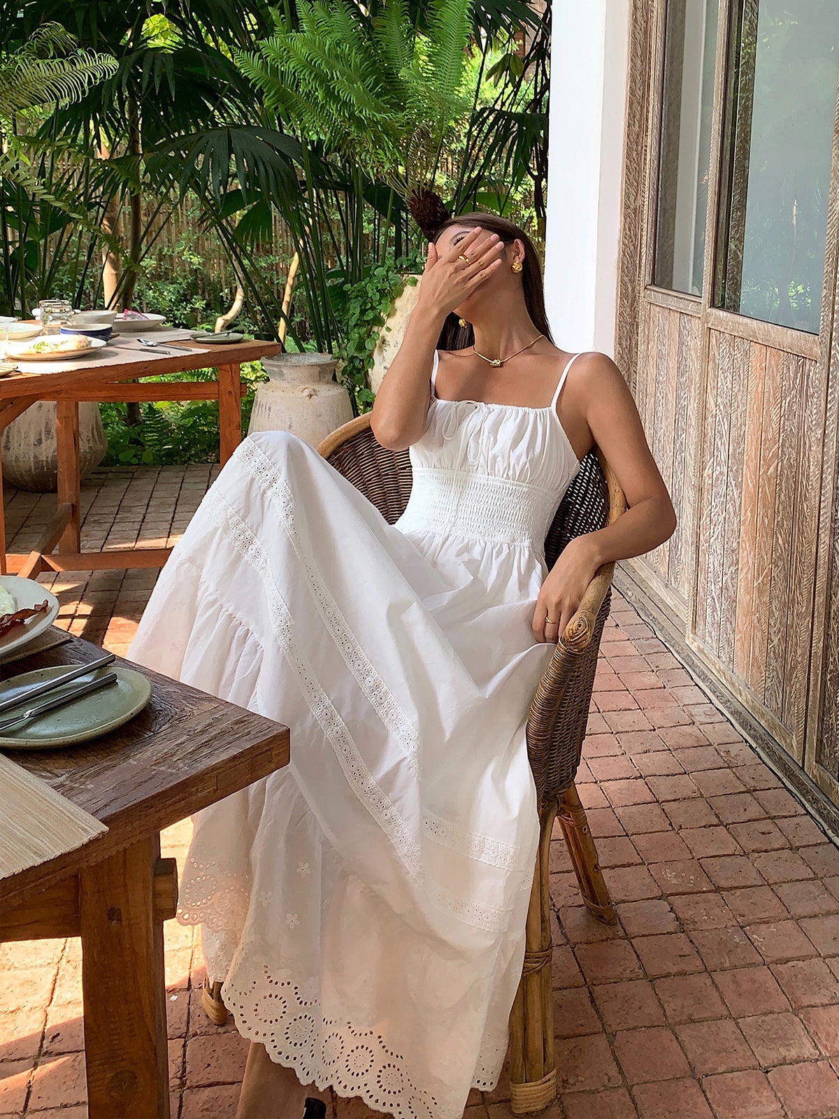 Vestido Longo Franzido com Bordado – Inês