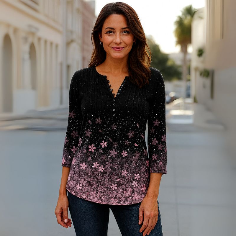 Blusa Feminina Manga 3/4 Flores – Fernanda