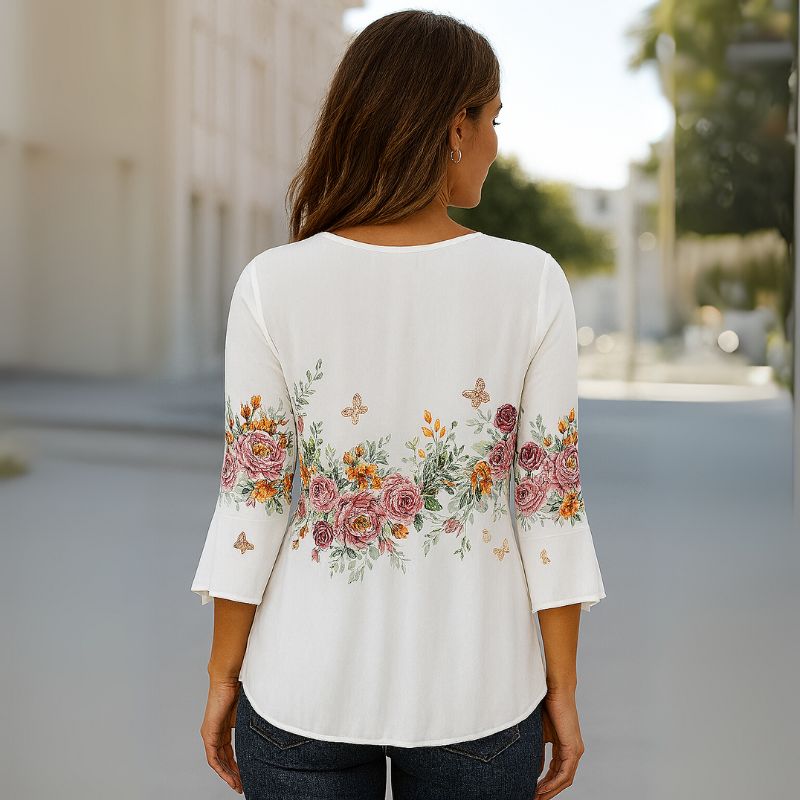 Blusa Feminina Manga 3/4 Flores – Fernanda
