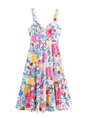 Vestido Feminino Longo Estampado Floral com Alças Finas e Decote Coração – Penélope
