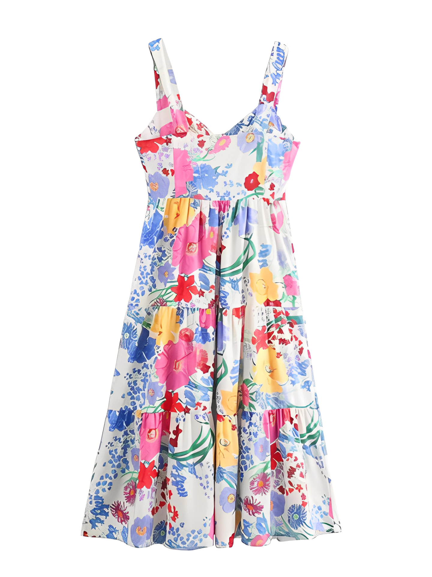 Vestido Feminino Longo Estampado Floral com Alças Finas e Decote Coração – Penélope