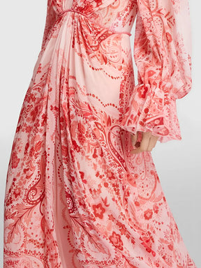 Vestido Feminino Longo Estampado de Manga Longa e Acinturado – Yasmin