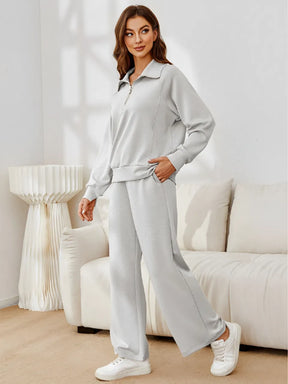Conjunto Feminino com Suéter Gola Alta Ajustável e Calça Cintura Média com Ajuste de Cordão – Fabiana