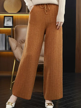 Calça Feminina Wide de Lã Texturizada com Cadarço na Cintura – Marina