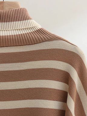 Conjunto Feminino de Tricô com Suéter de Gola Alta Listrado e Calça Confortável – Daniela