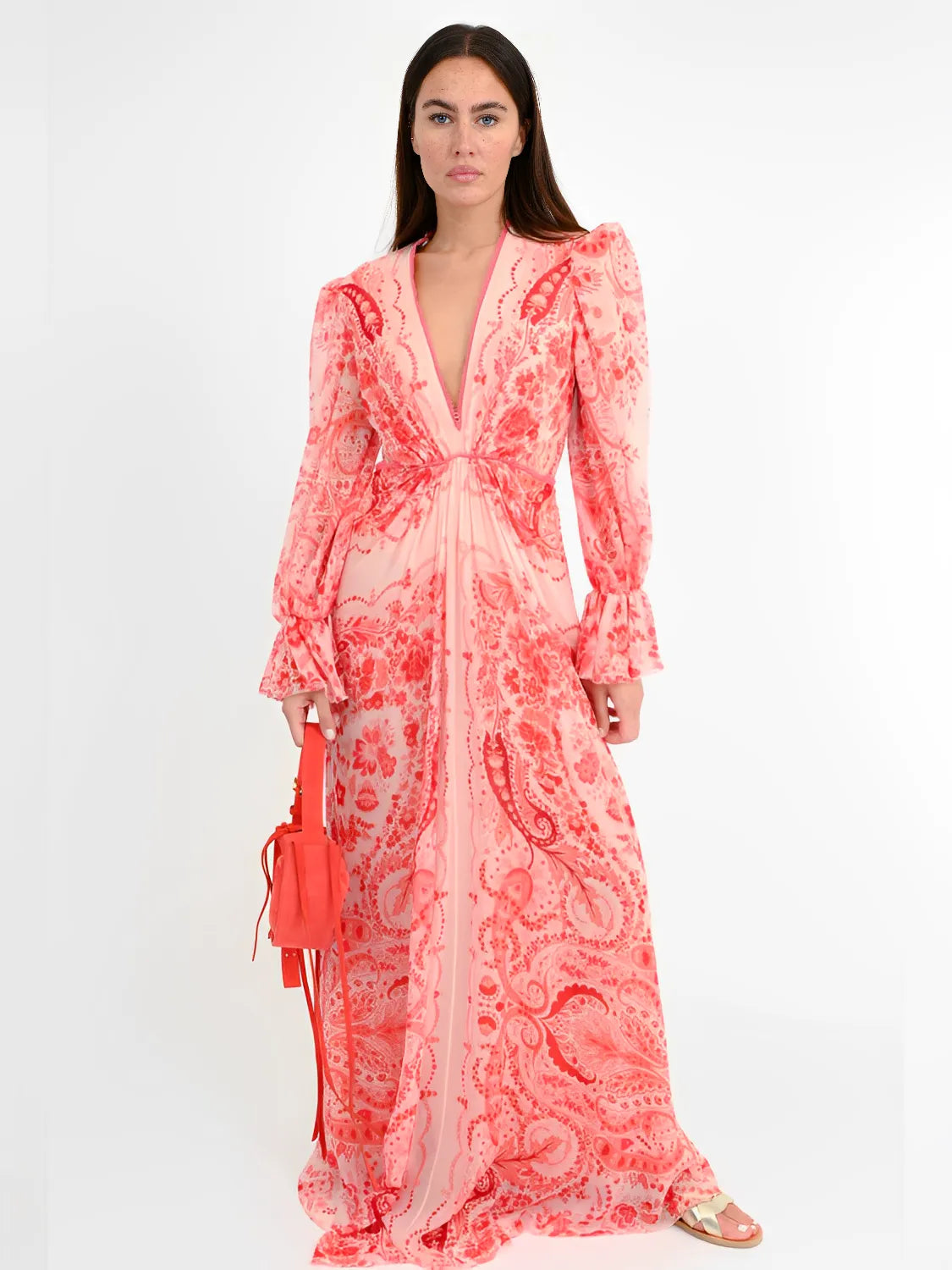 Vestido Feminino Longo Estampado de Manga Longa e Acinturado – Yasmin