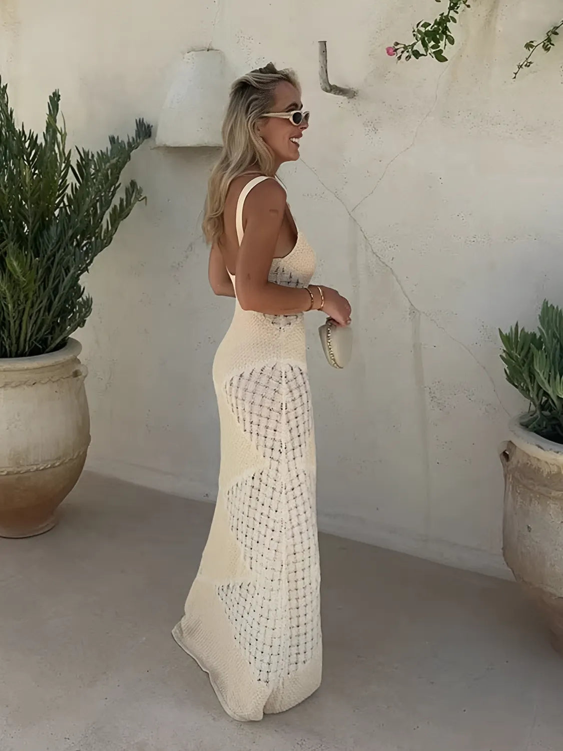 Vestido Feminino Longo de Tricô Vazado com Alças Finas – Michelle