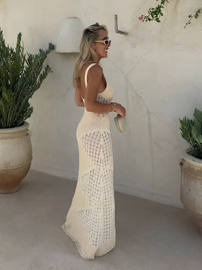 Vestido Feminino Longo de Tricô Vazado com Alças Finas – Michelle