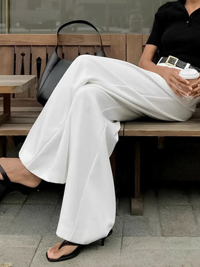 Calça Feminina Pantalona Branca Cintura Alta com Fecho e Zíper – Carolina