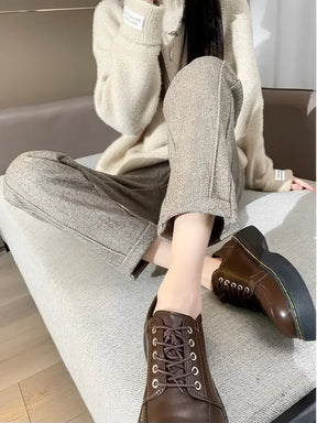 Calça Feminina Reta de Lã com Cintura Alta com Elástico – Sofia