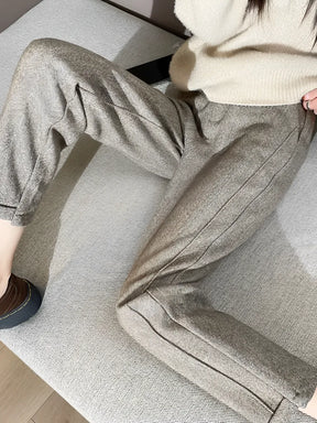 Calça Feminina Reta de Lã com Cintura Alta com Elástico – Sofia