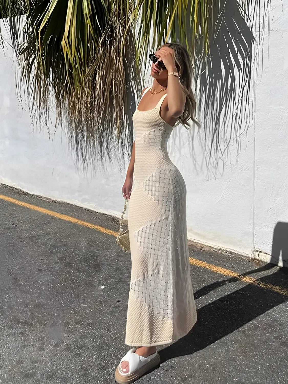 Vestido Feminino Longo de Tricô Vazado com Alças Finas – Michelle