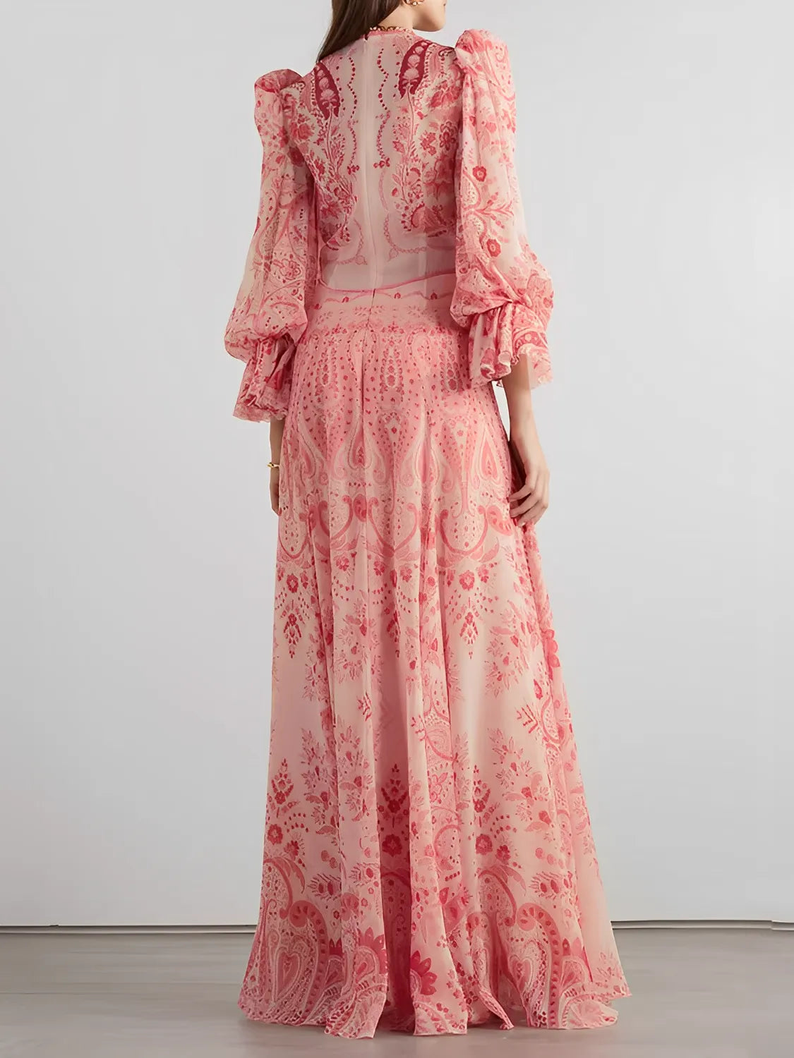 Vestido Feminino Longo Estampado de Manga Longa e Acinturado – Yasmin