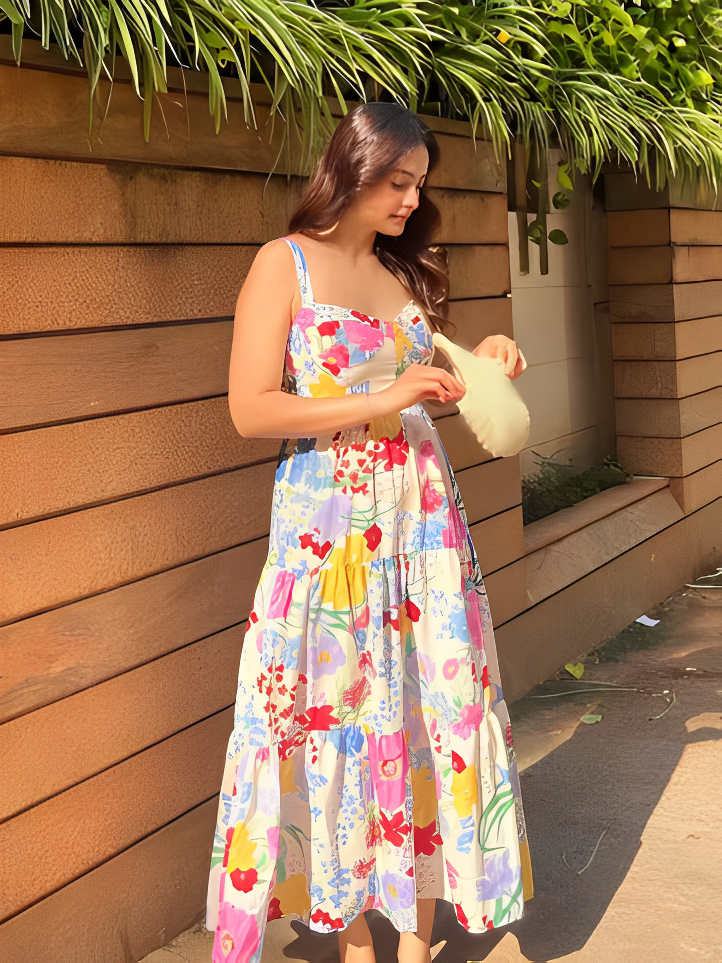 Vestido Feminino Longo Estampado Floral com Alças Finas e Decote Coração – Penélope