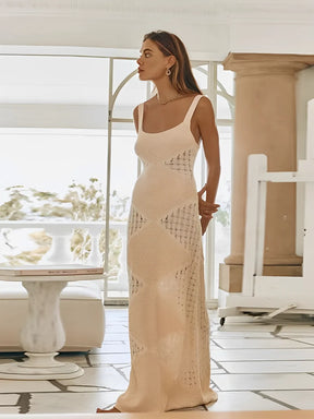 Vestido Feminino Longo de Tricô Vazado com Alças Finas – Michelle