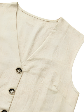 Conjunto Feminino de Linho com Colete de Amarração nas Costas e Bermuda de Cós Elástico – Mariana