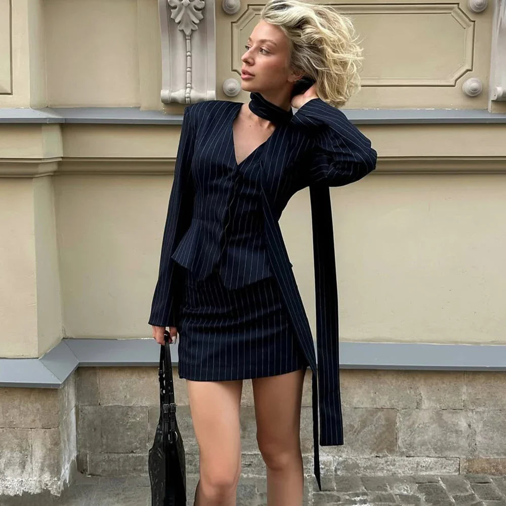 Conjunto Tulipa 3 Peças Feminino Elegante com Blazer e Vestido Curto – Jaqueline