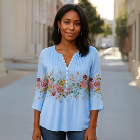 Blusa Feminina Manga 3/4 Flores – Fernanda