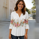 Blusa Feminina Manga 3/4 Flores – Fernanda
