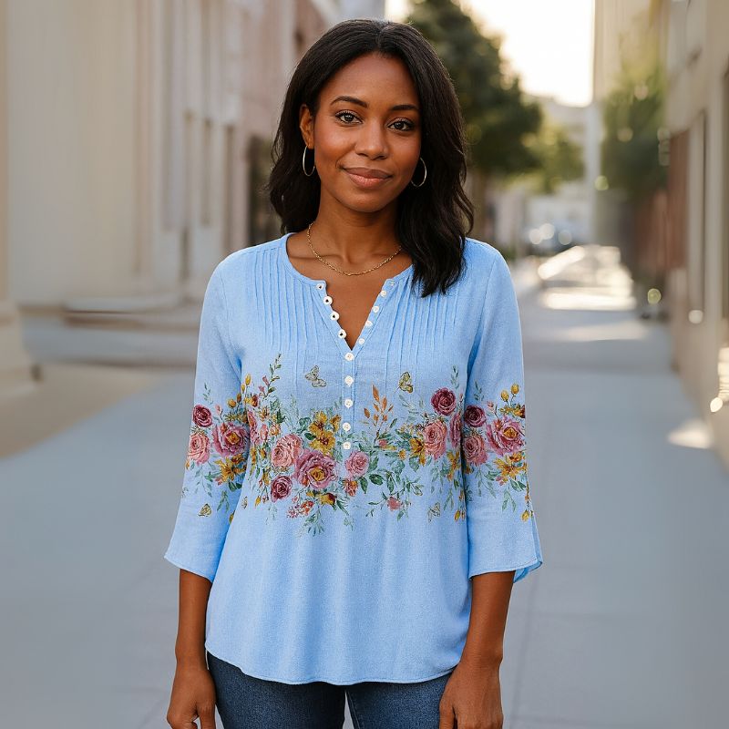 Blusa Feminina Manga 3/4 Flores – Fernanda